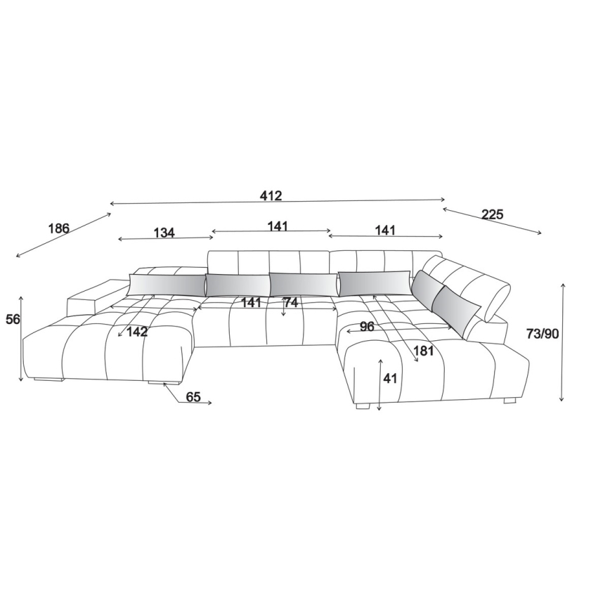 Ugaona garnitura TROPEA u obliku slova U sa naslonima za glavu, siva