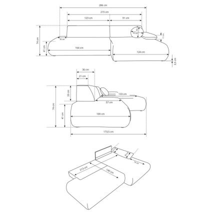 Ugaona razvlačna garnitura PRATO u obliku slova L, desna, bež, sa prostorom za odlaganje
