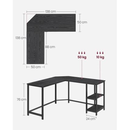 Ugaoni pisaći sto SOLEA, crne boje