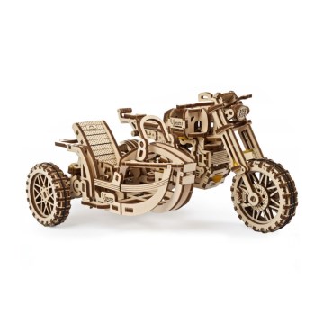 Ugears - 3D drvena mehanička slagalica Scrambler motocikl sa prikolicom