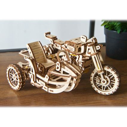 Ugears - 3D drvena mehanička slagalica Scrambler motocikl sa prikolicom