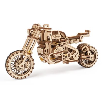 Ugears - 3D drvena mehanička slagalica Scrambler motocikl sa prikolicom