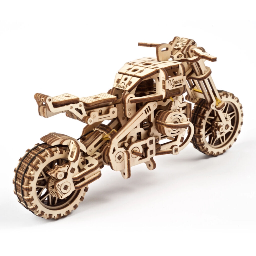 Ugears - 3D drvena mehanička slagalica Scrambler motocikl sa prikolicom