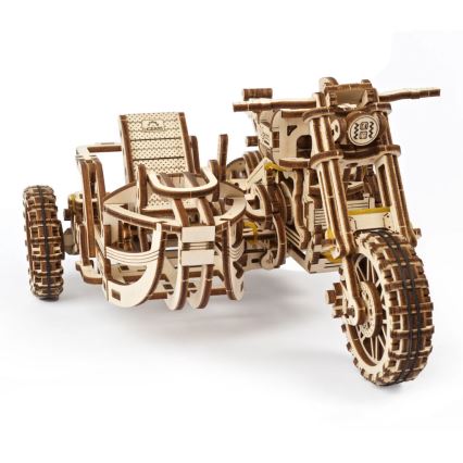Ugears - 3D drvena mehanička slagalica Scrambler motocikl sa prikolicom