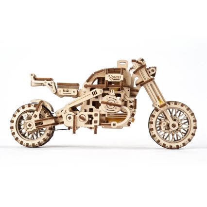 Ugears - 3D drvena mehanička slagalica Scrambler motocikl sa prikolicom