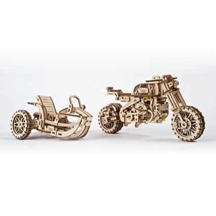 Ugears - 3D drvena mehanička slagalica Scrambler motocikl sa prikolicom