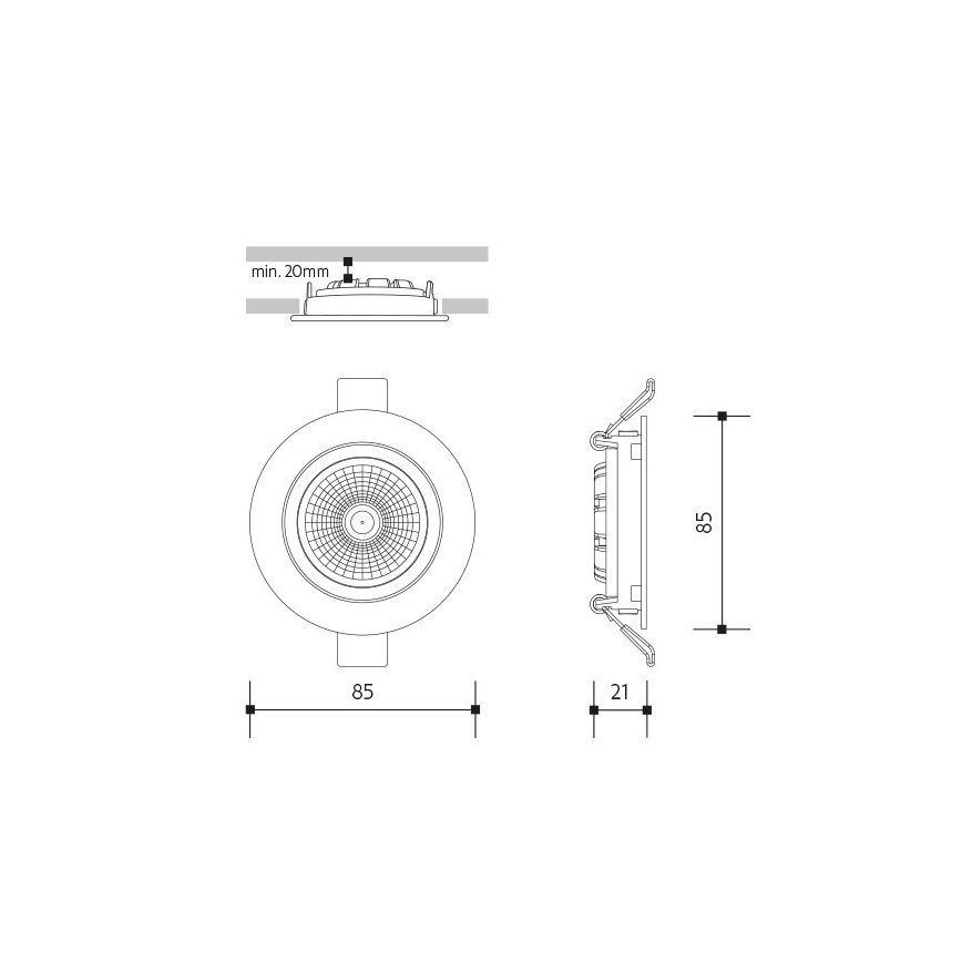 Ugradna LED svetiljka LED/6W/230V 3000K Ø 8,5 cm crna