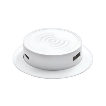 Ugradni bežični punjač + USB A+C, beo