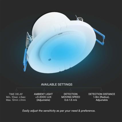 Ugradni mikrotalasni senzor pokreta 360° 230V beo