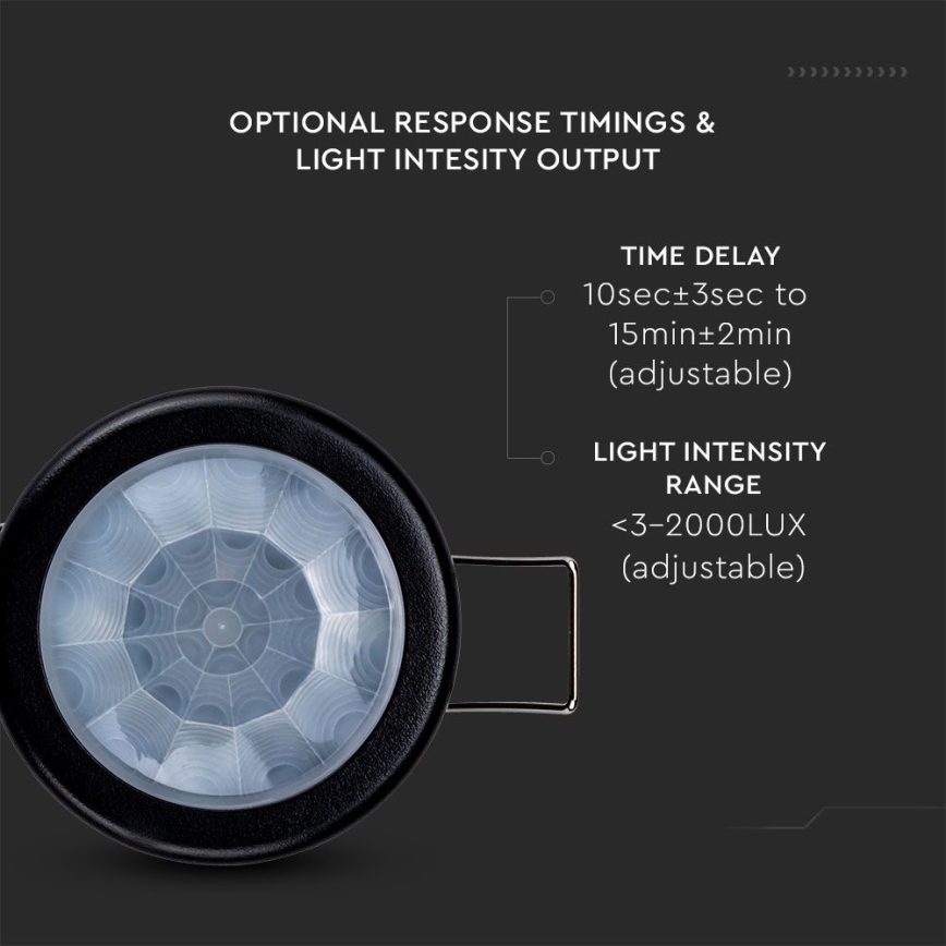 Ugradni PIR senzor pokreta za spušteni plafon 360°, 400W/230V, crne boje