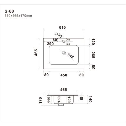 Ugradni umivaonik LILLESNAD 61x46cm keramika/crrna