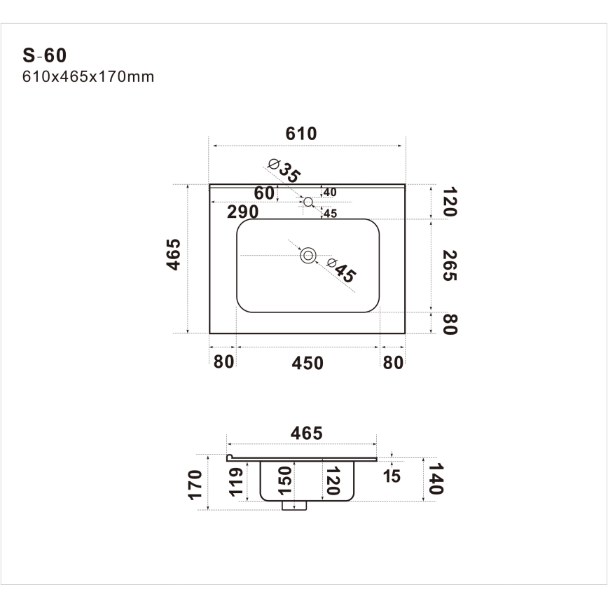 Ugradni umivaonik LILLESNAD 61x46cm keramika/crrna