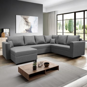 Univerzalna razvlačna ugaona garnitura u obliku U SEYA sa prostorom za odlaganje, siva