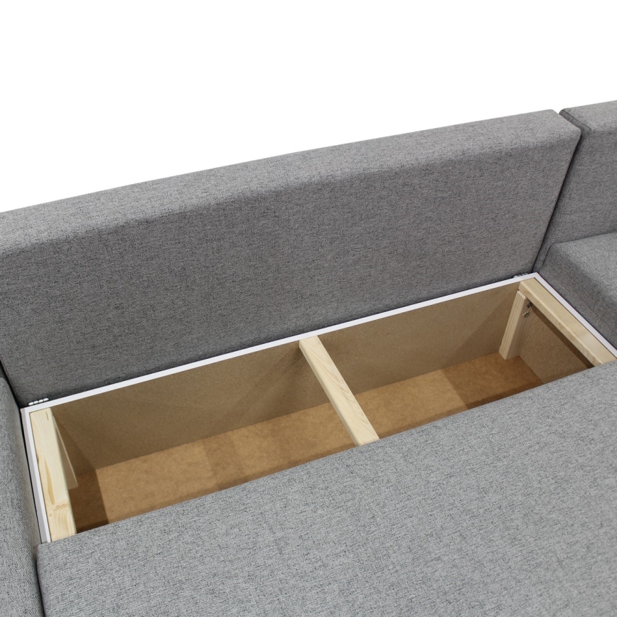 Univerzalna rasklopiva ugaona garnitura u obliku slova U ALMEIDA, siva, sa prostorom za odlaganje