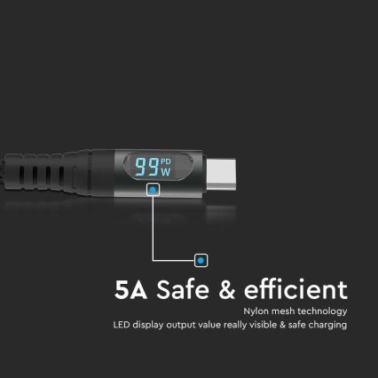 USB-C kabl sa LED displejom 100W 1 m