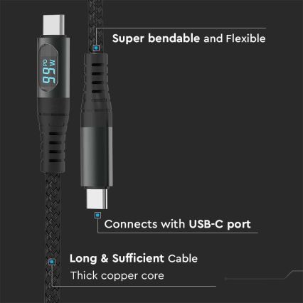 USB-C kabl sa LED displejom 100W 1 m