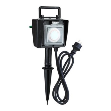 Vanišnji baštenski stub sa utičnicama IP44 + tajmer, gumeni kabl 1,5 m