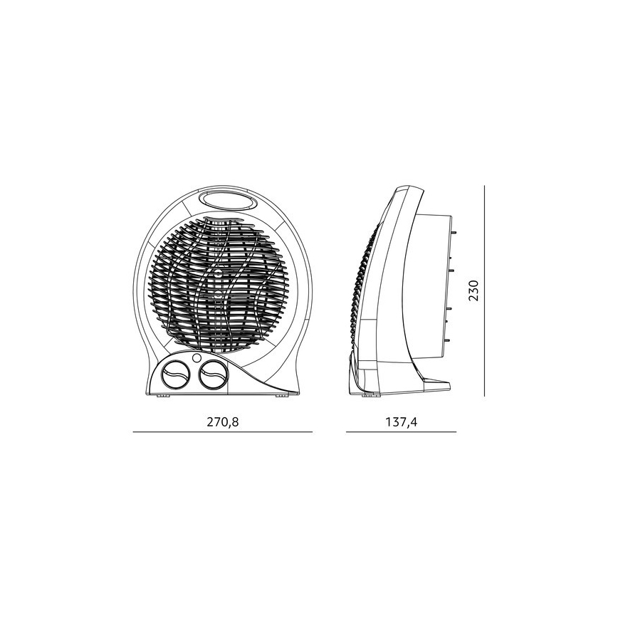 Ventilator sa grejnim telom 1000/2000W/230V crne boje
