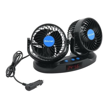 Ventilator za instrumentnu tablu automobila sa termometrom 9W/12V, crni