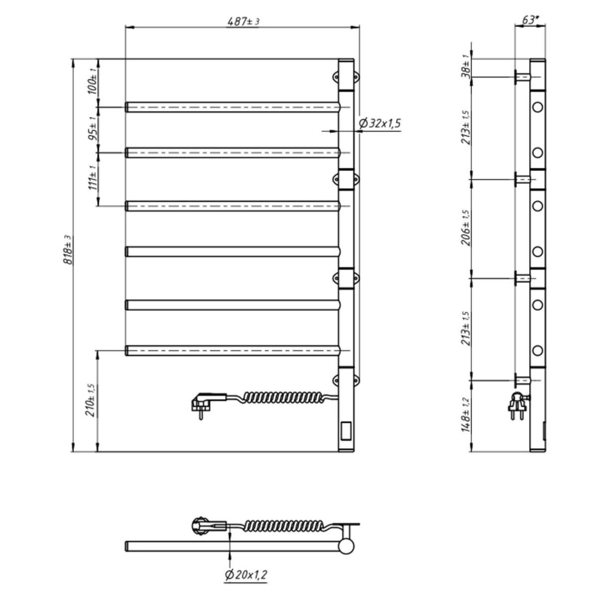 Vertaduro - Električni okretni sušač peškira sa termostatom ARA 105W/230V 82x49 cm IP44 crna