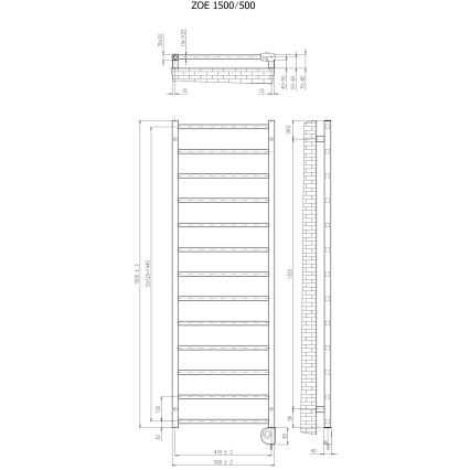 Vertaduro - Kupaonski radijator sa termostatom ZOE 400W 150x50 cm beli
