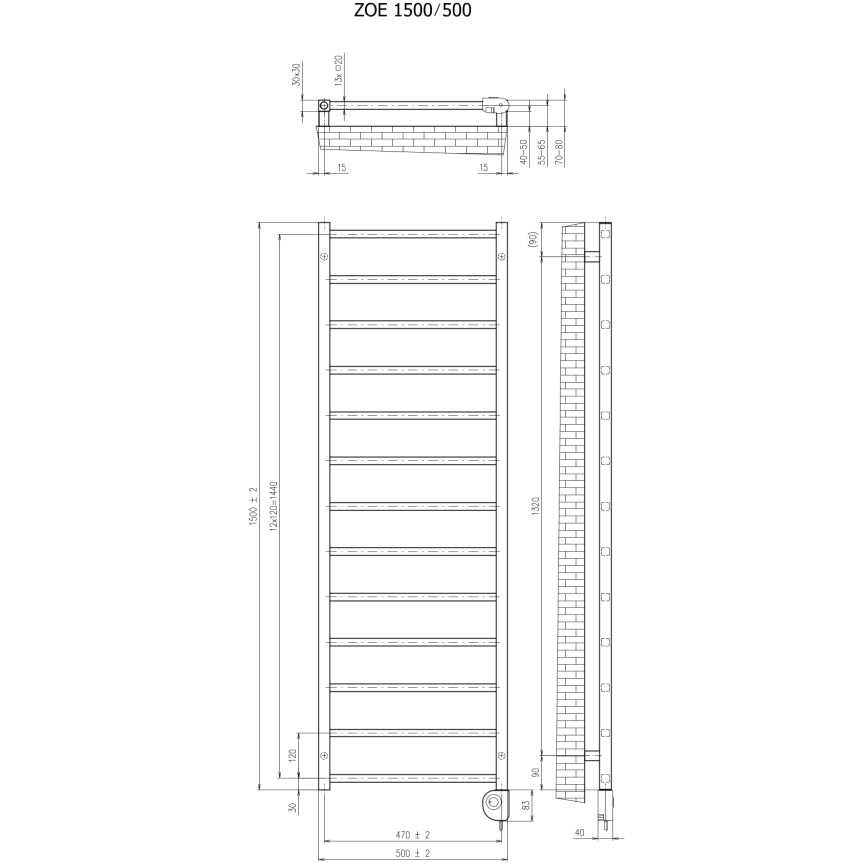 Vertaduro - Kupaonski radijator sa termostatom ZOE 400W 150x50 cm beli