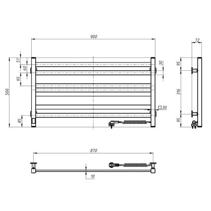 Vertaduro - Električni sušač za peškire sa termostatom AVA 181W/230V 50x90 cm IP44 crni desni