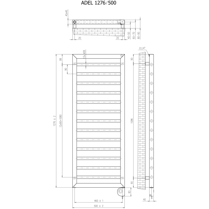 Vertaduro - Kupatilski radijator sa termostatom ADEL 600W 128x50 cm bela