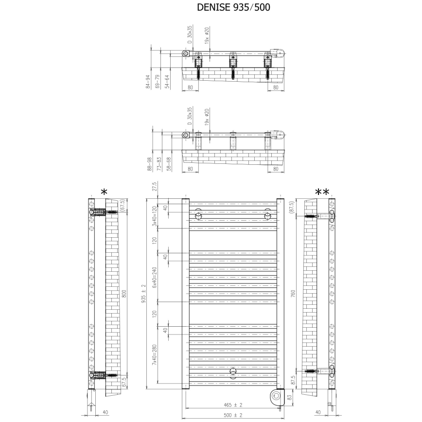 Vertaduro - Kupatilski radijator sa termostatom DENISE 400W 94x50 cm bela