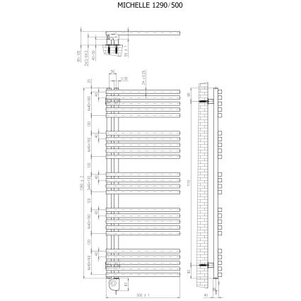 Vertaduro - Kupatilski radijator sa termostatom MICHELLE 600 W 129 x 50 cm, bela