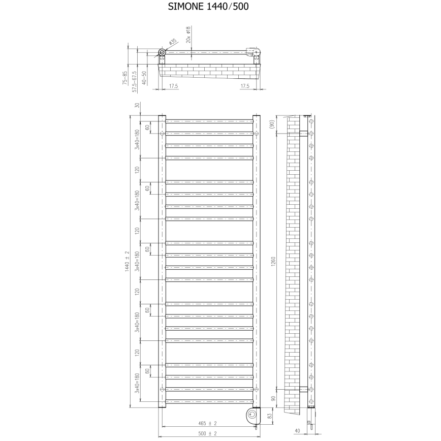 Vertaduro - Kupatilski radijator sa termostatom SIMONE 600W 144x50 cm beo