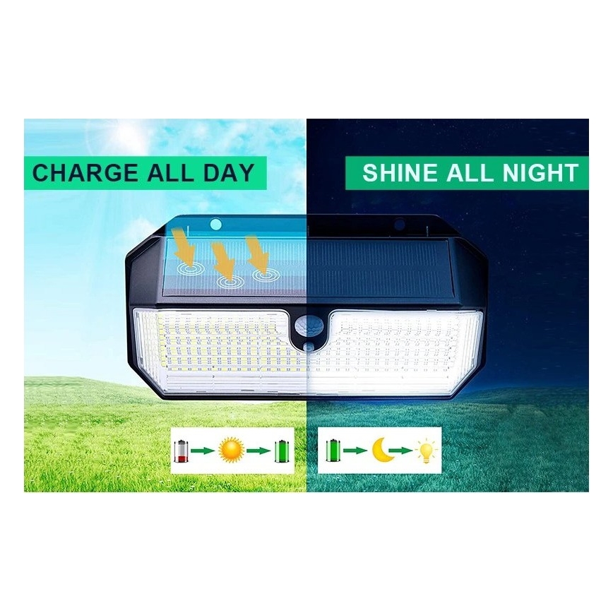 Viking - LED solarna zidna svetiljka sa senzorom LED/2W/3,7V IP65 6000K 2200 mAh
