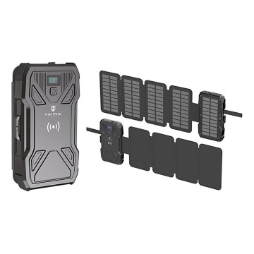 Viking - power bank sa LED svetiljkom, bežičnim punjenjem i solarnim panelom Power Delivery 22,5W/10000 mAh