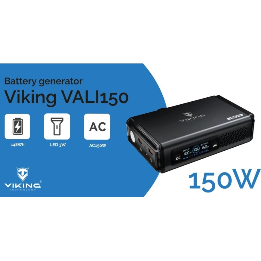 Viking - punjačka stanica sa LED displejom i Power Delivery, kapaciteta 148 Wh