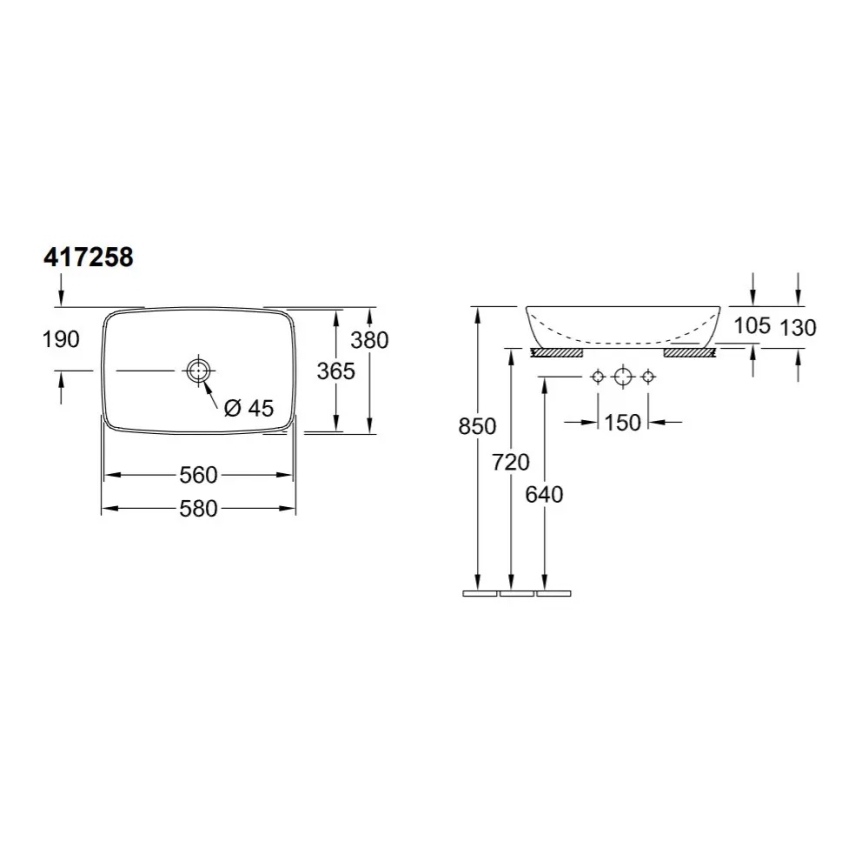 Villeroy & Boch 417258R1 - Umivaonik na ploču ARTIS 58x38,5 cm keramika/bela