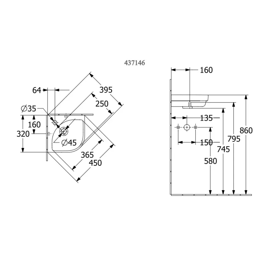 Villeroy & Boch 43714601 - Ugaoni viseći umivaonik SUBWAY 3.0 32x32 cm keramika/bela