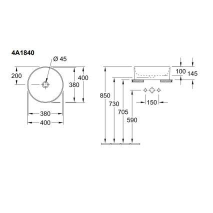 Villeroy & Boch 4A184001 - Umivaonik na ploču COLLARO, prečnik 40 cm, keramika/bela