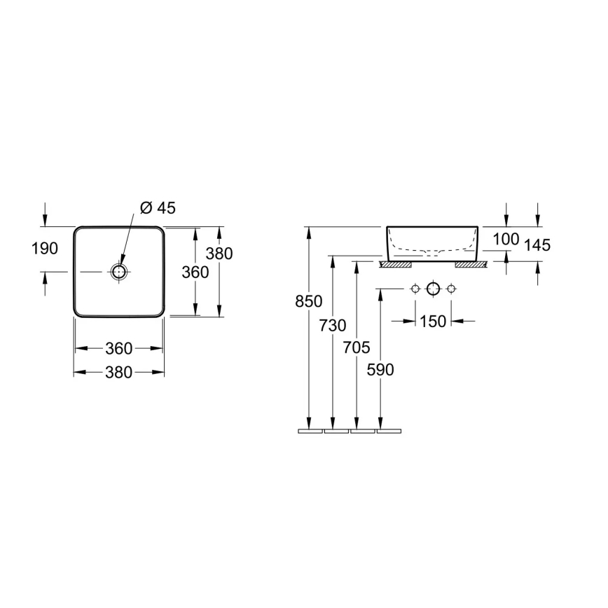 Villeroy & Boch 4A213801 - Nadgradni umivaonik COLLARO 38x38 cm keramika/bela