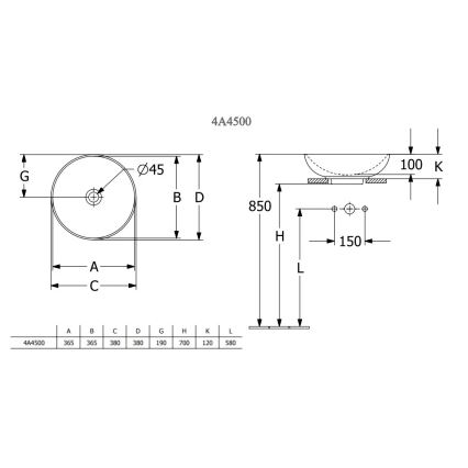 Villeroy & Boch 4A450001 - Umivaonik na radnu ploču LOOP&FRIENDS prečnika 38 cm keramika/bela