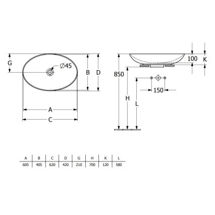 Villeroy & Boch 4A480001 - Umivaonik na ploču LOOP&FRIENDS 62x42 cm keramika/bela