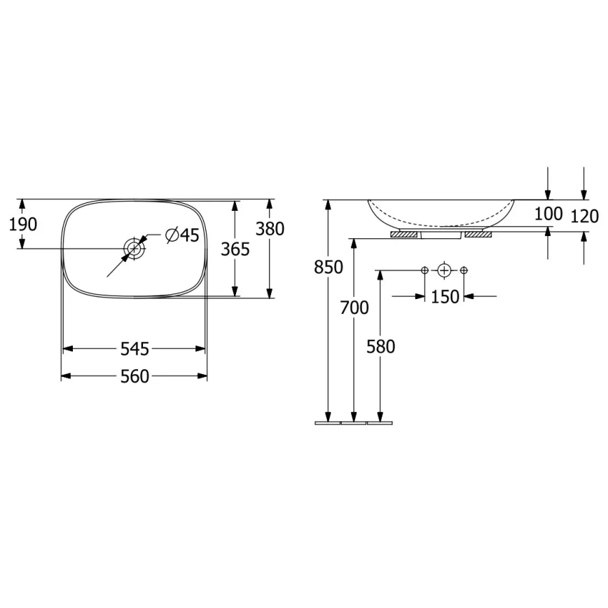 Villeroy & Boch 4A490001 - Umivaonik na ploču LOOP&FRIENDS 56x38 cm keramika/bela