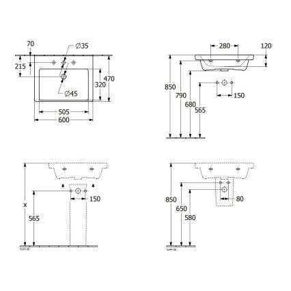 Villeroy & Boch 4A706001 - Viseći umivaonik SUBWAY 3.0 60x47 cm keramika/bela