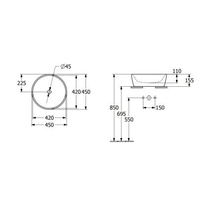 Villeroy & Boch 5A254501 - Umivaonik za ugradnju na radnu ploču ARCHITECTURA prečnika 45 cm keramika/bela