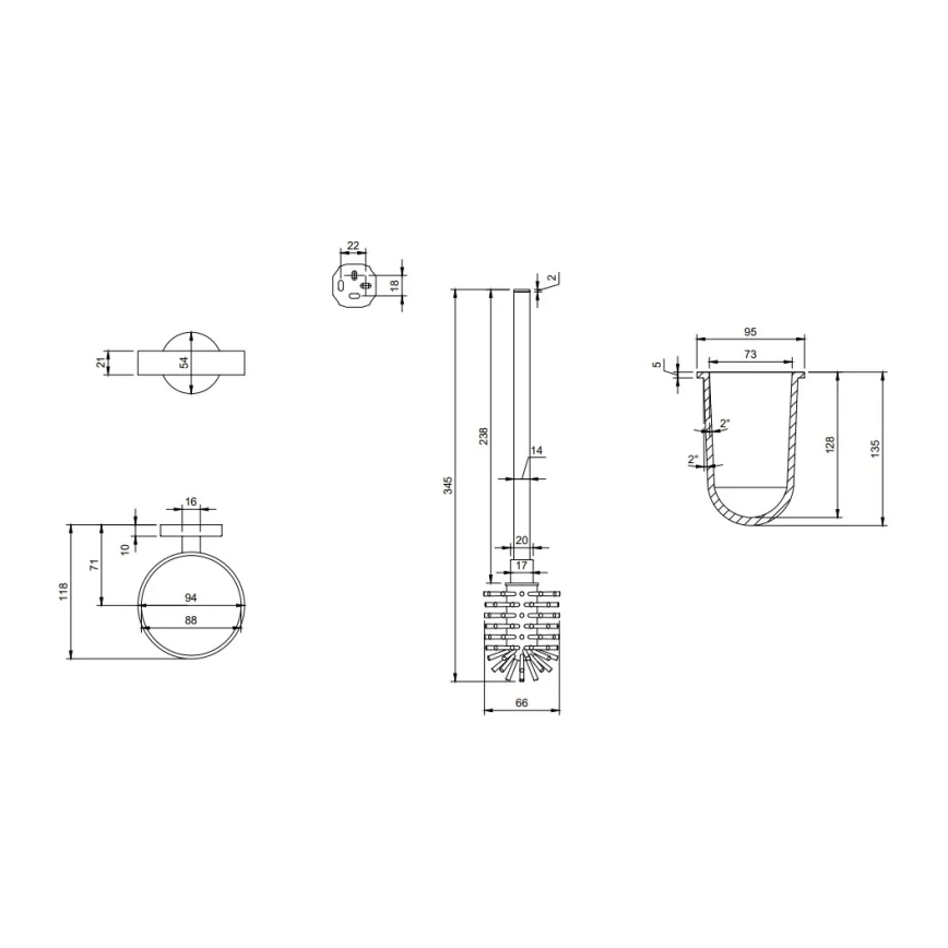 Villeroy & Boch TVA15101600061 - Zidna WC četka ELEMENTS staklo/sjajni hrom