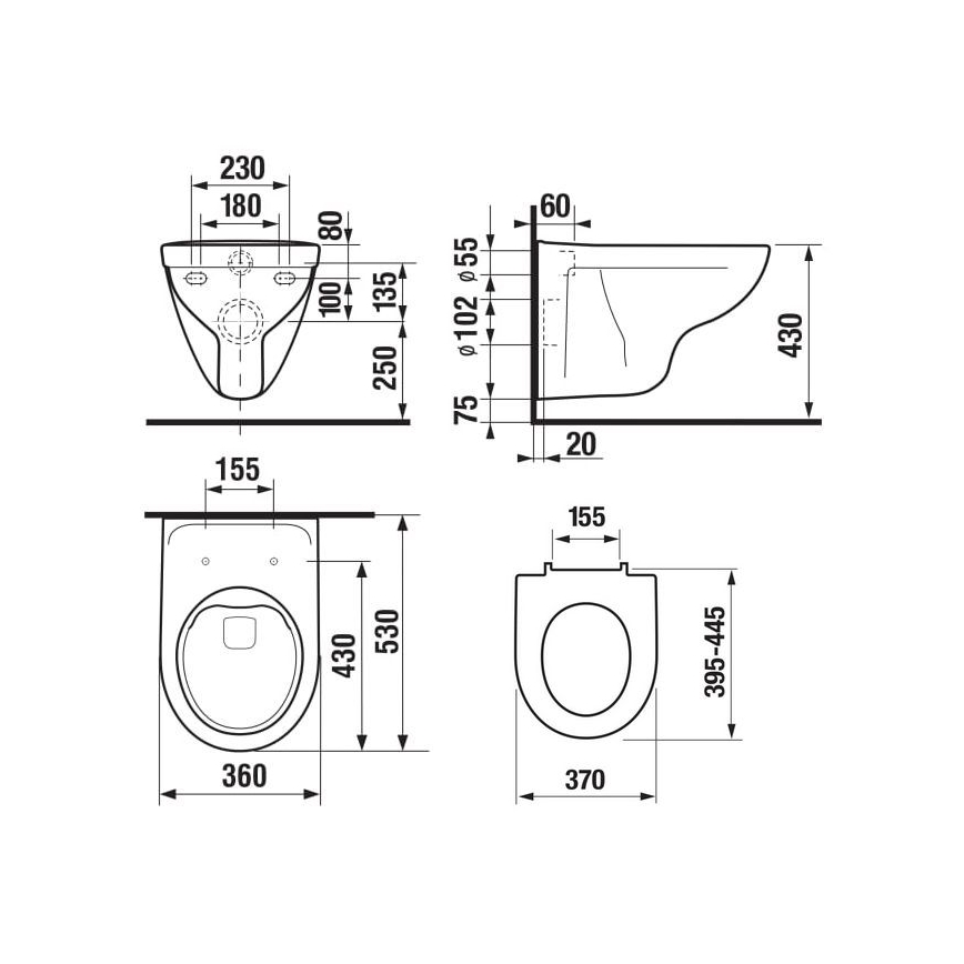 Viseća WC šolja LYRA Rimless + WC daska SoftClose LYRA + dugme za ispiranje DUAL + podžbukni modul + izolaciona podloga