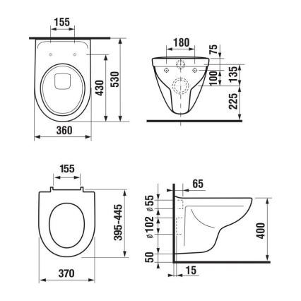 Viseća WC školjka LYRA + WC daska prigušiva LYRA + dugme za ispiranje DUAL + ugradni modul + izolaciona podloga