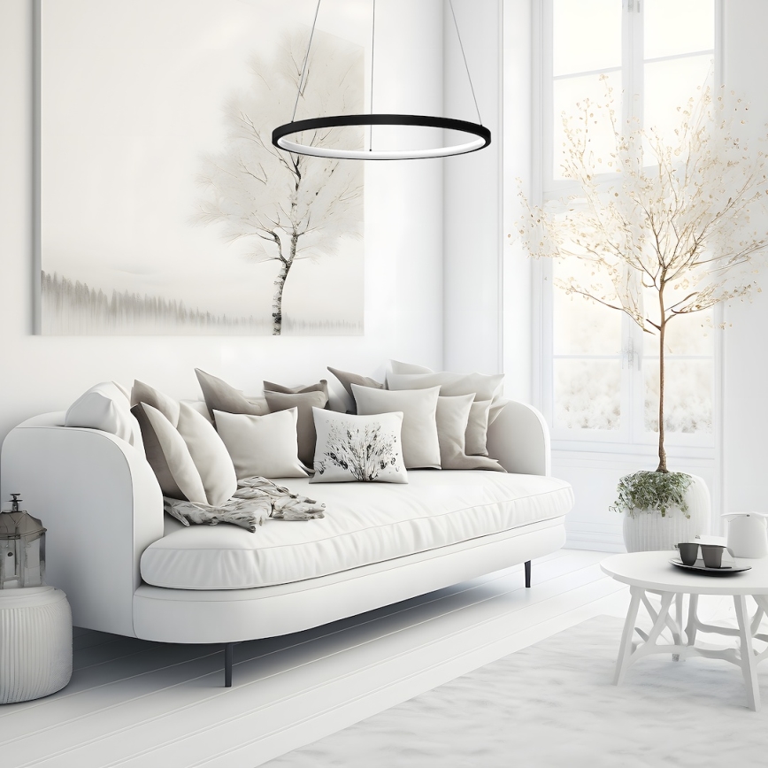 Viseći LED luster na sajli HOOP LED/27W/230V, prečnik 50 cm, 4000K, crne boje