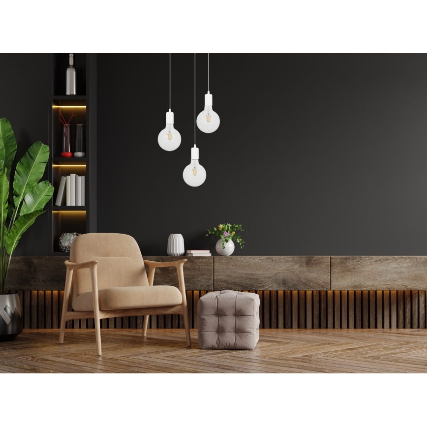 Viseći luster MIROS na sajli 3xE27/60W/230V, okrugao, beo