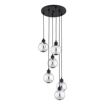 Viseći luster na sajli ARVENE 6xE27/15W/230V crna/sjajni hrom