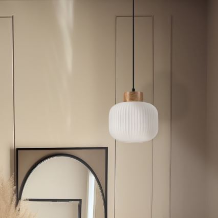 Viseći luster na sajli HARMONY 1xE27/15W/230V prečnik 20 cm bela/hrast